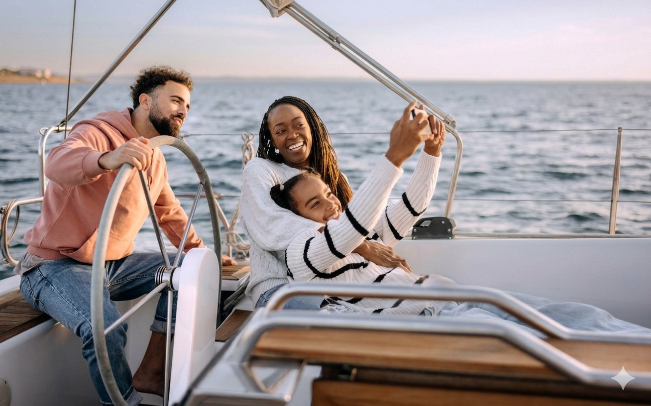 Family Relaxing on a Sailboat